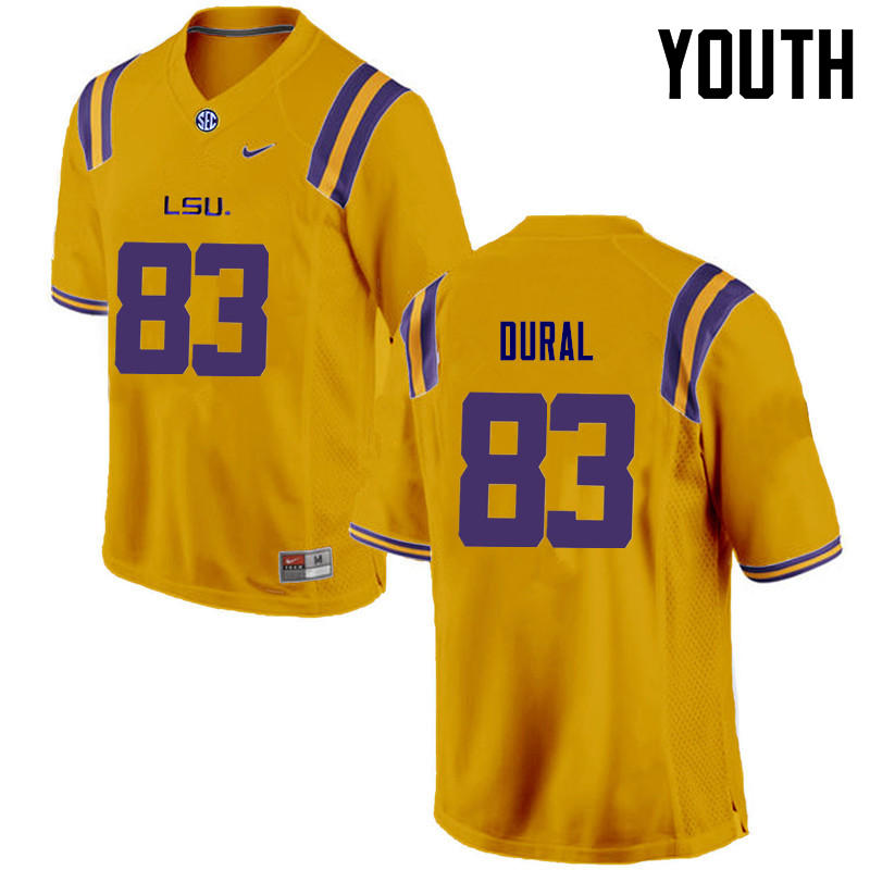 Youth LSU Tigers #83 Travin Dural College Football Jerseys Game-Gold - Click Image to Close